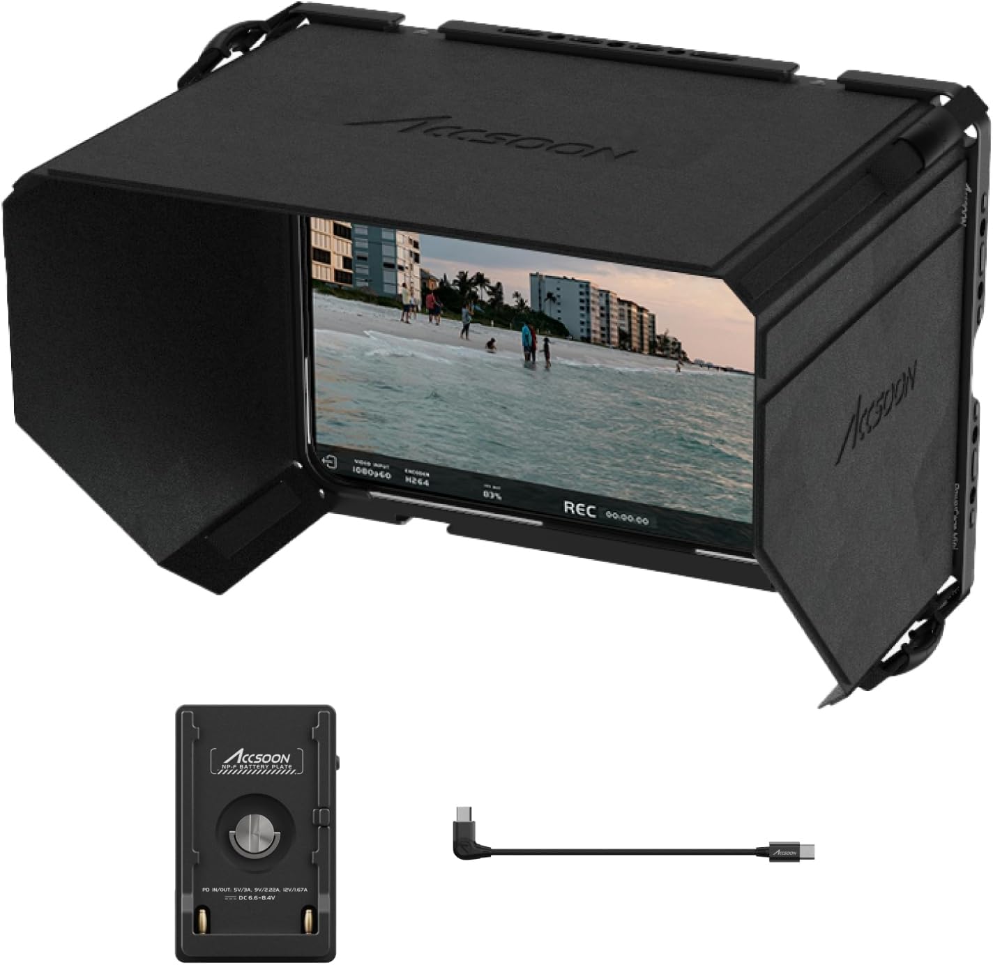 Accsoon PowerCage Monitor Cage for iPad mini 6/ Mini 7(A17 Pro), 8.3inch iPad Case with Sunhood, Work SeeMo 4K/CineView with NP-F Battery Plate Adapter for Video Monitoring