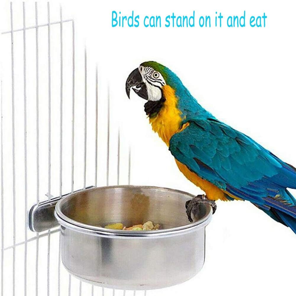 PINVNBY Parrot Feeding Cups Birds Food Dish Stainless Steel Parrot Feeders Water Cage Bowls with Clamp Holder for Cockatiel Conure Parakeet Macaw Small Animal (2PCS, Size: M) - image 4