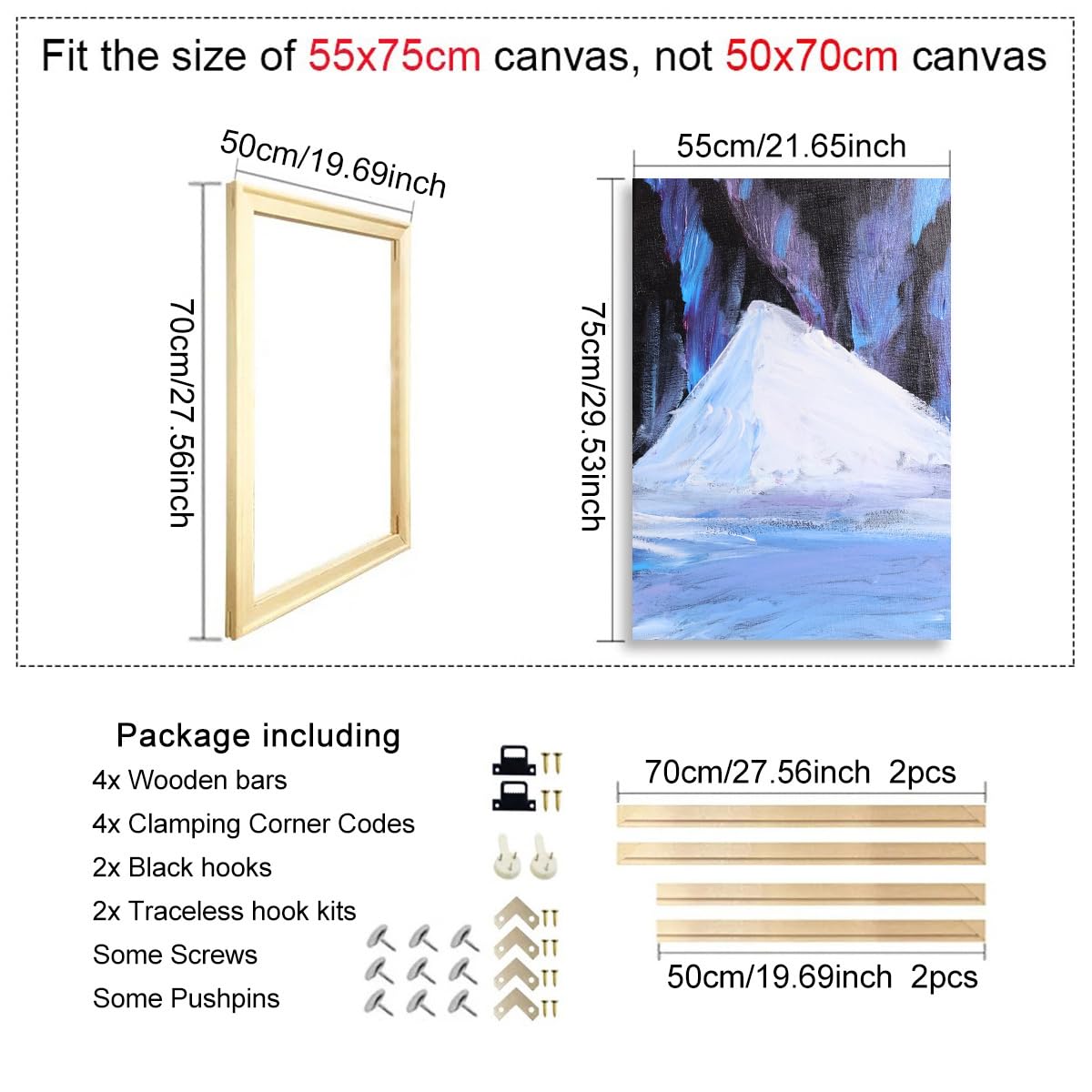 50 x 70 cm DIY Leinwand Keilrahmen, Holzkunstrahmen-Set für Ölgemälde, Malen nach Zahlen, Stickstich und Nadelspitzen-Kunst