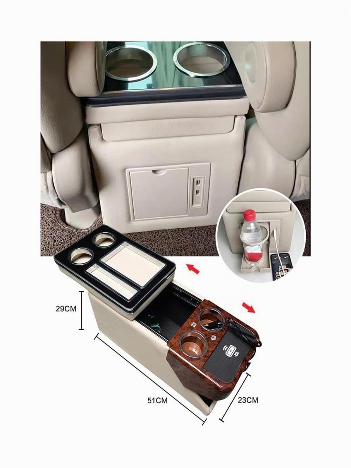 Mittelkonsole Für Peugeot Für Traveller 2016 2017 2018 2019 2020 2021 2022 2023 2024 + Vordere Armlehnenbox Mit USB-Getränkehalter-Atmosphärenlicht(No Wireless Charge 1)