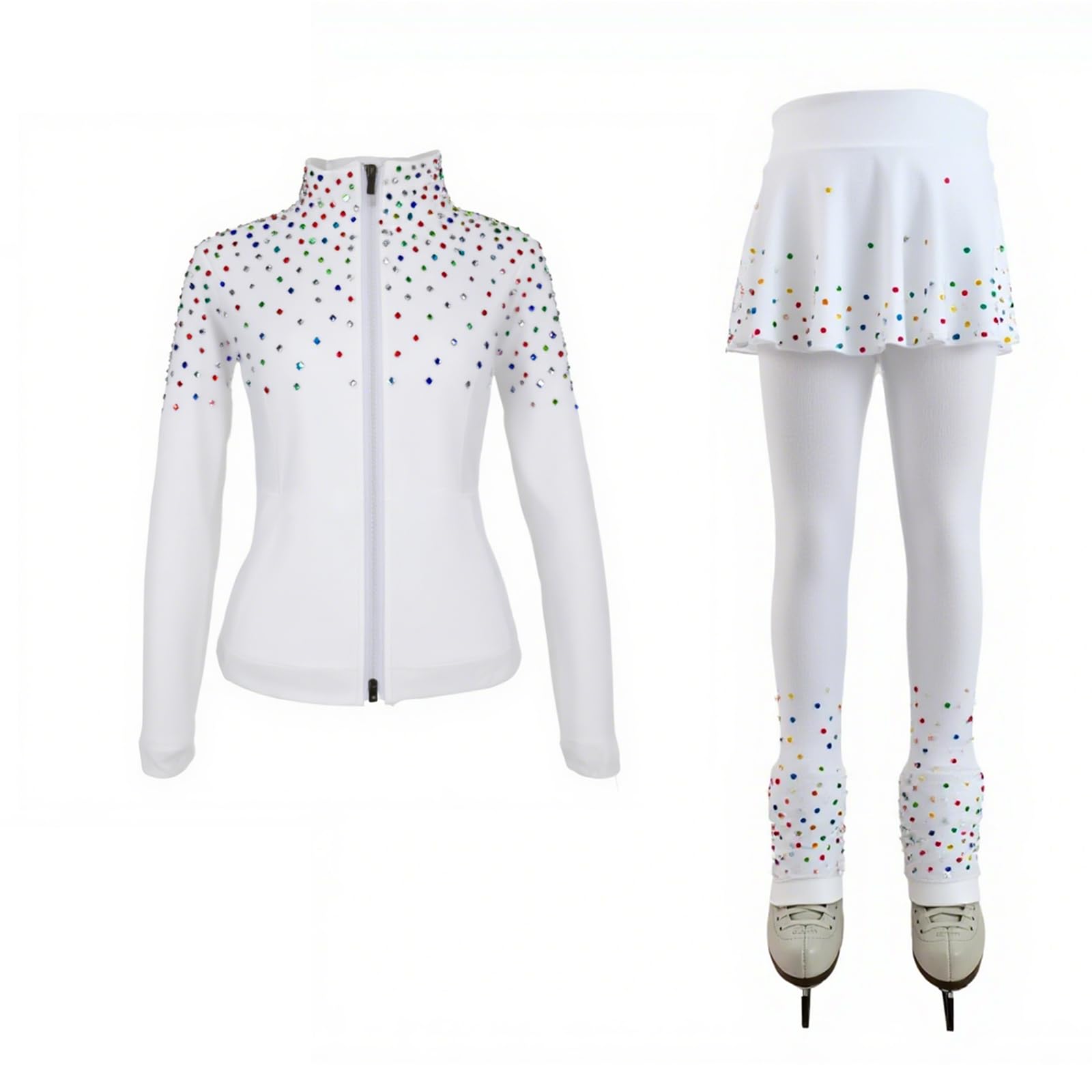 LIUHUO Eiskunstlauf-Trainingshose, Jacken, Mädchen, Damen, Fleece, glänzend, bunt, Diamanten, bequem, warm, Trainingsanzug