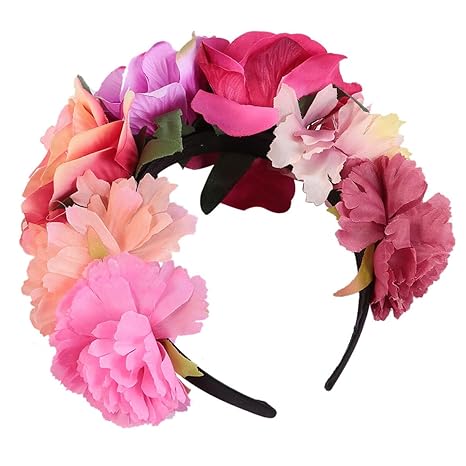 Beaupretty Halloween Crown Day of Dead Headband Mexican Rose Crown Headband Bridal Floral for Halloween Holiday Cosplay