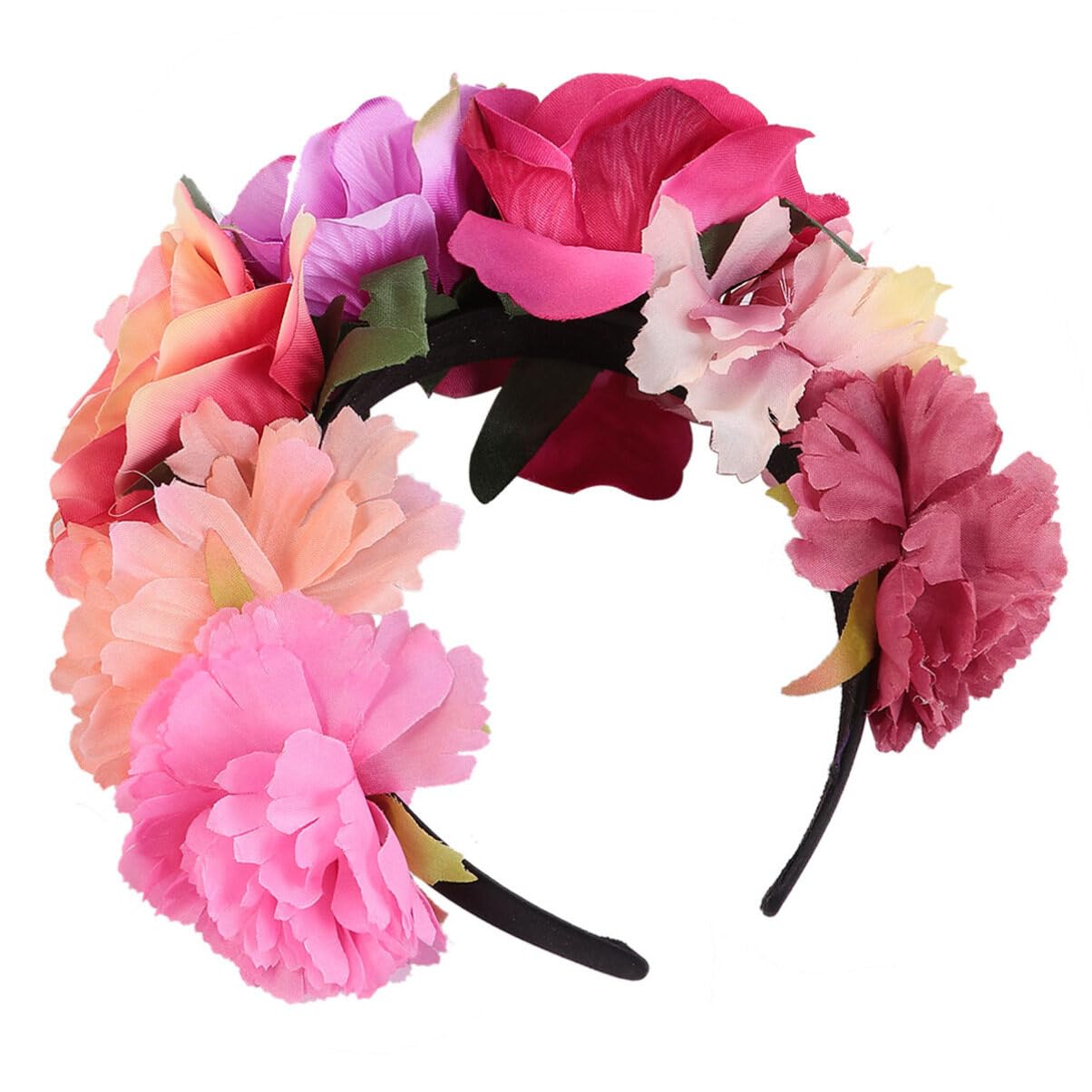 Beaupretty Serre-tête Jour des morts avec fleurs de rose - Couronne florale - Costume d'Halloween pour femme