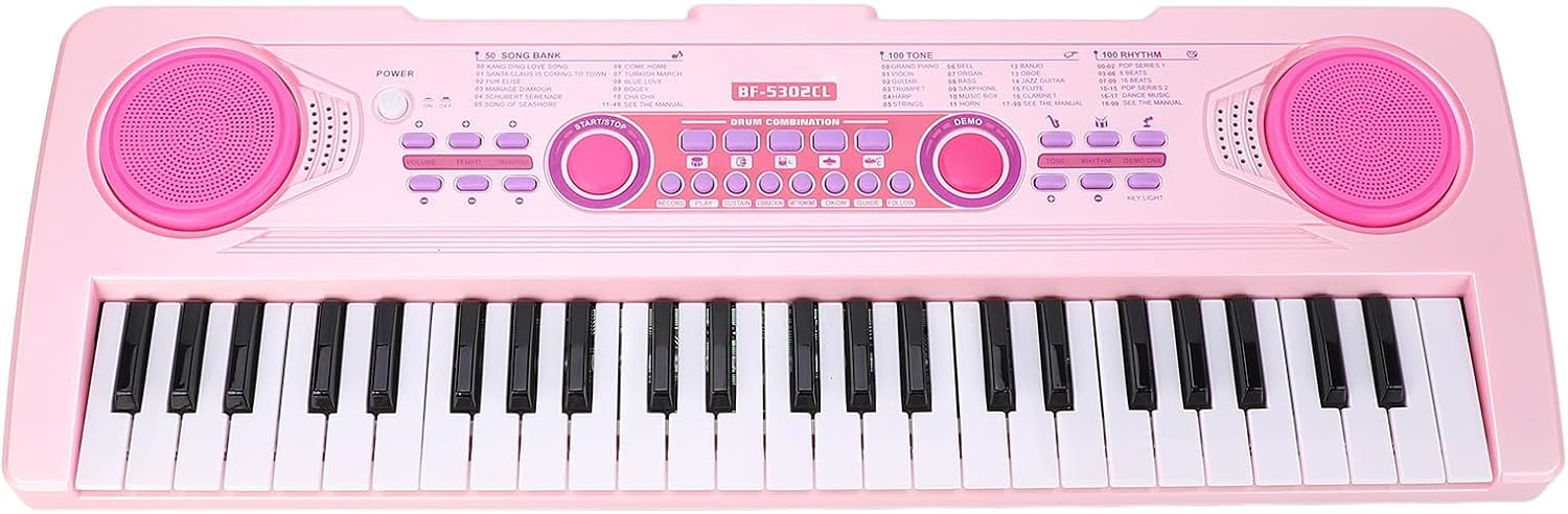 Focket Kids Piano Keyboard, 49 Keys 100 Tones 100 Rhythms Electronic Keyboard, Portable Piano with Detachable Microphone Record Playback for Children 3 to 8 Years Old