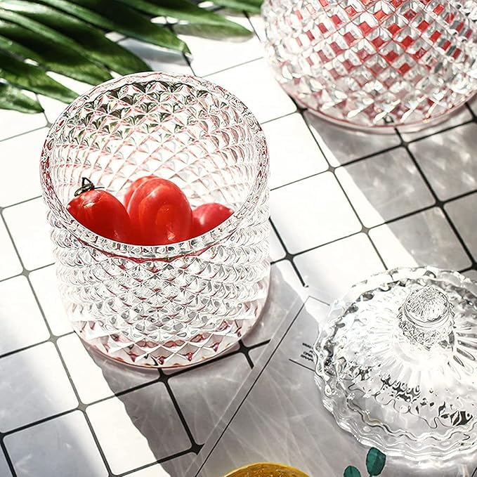 Image of bellemax Box Pattern Crystal Candy Jar with Lid | Decorative Glass Storage Container for Candy, Chocolates, Cookies, Dry Fruits & Snacks | Elegant Crystal Cut Design for Home Kitchen (Pack of 1)