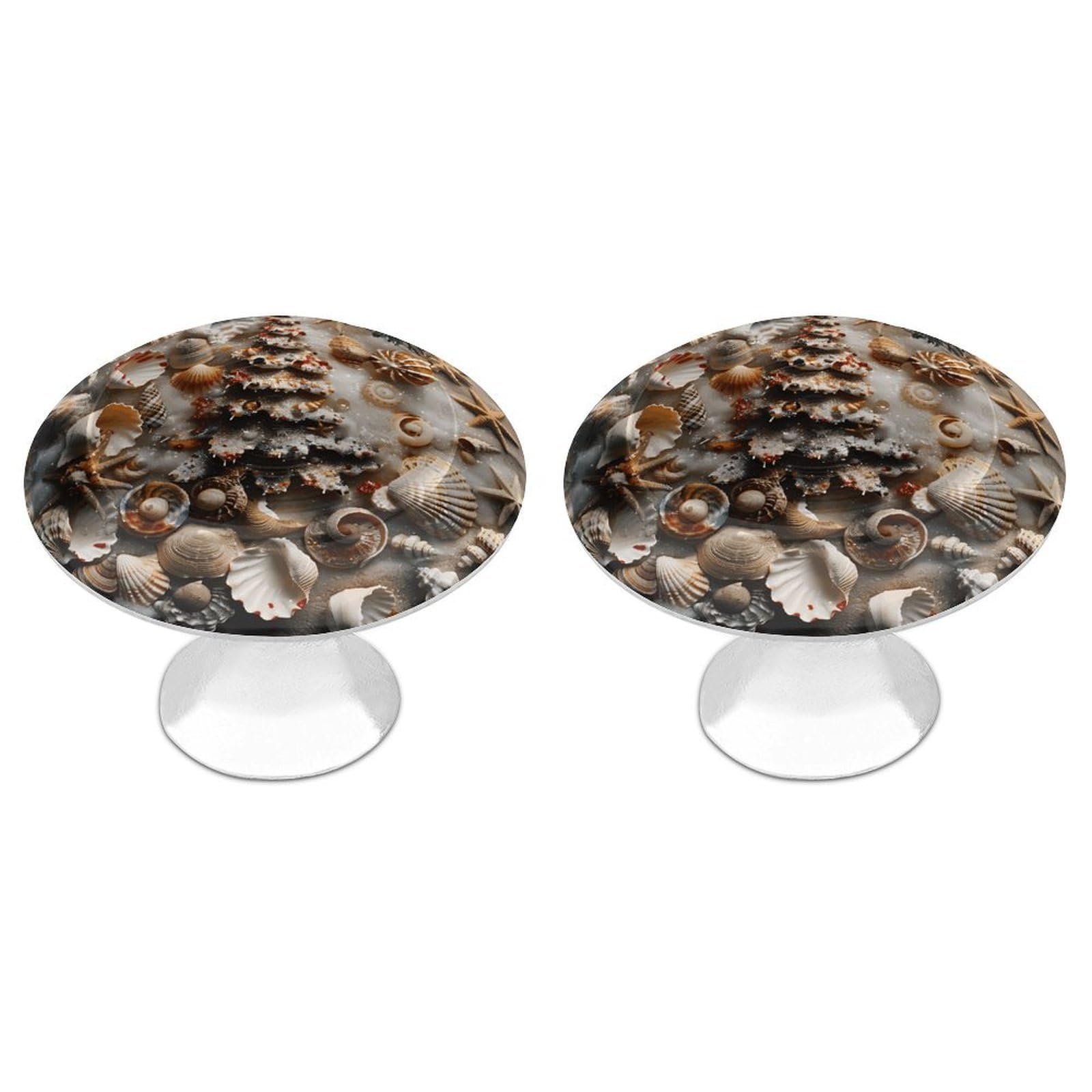 FekiLoot Seashell Christmas Cabinet Knobs Personality Stainless Steel Round Drawer Handles Circle Modern Cabinet Handles Drawer Knobs for Kitchen Dresser Bathroom Cupboard Furniture