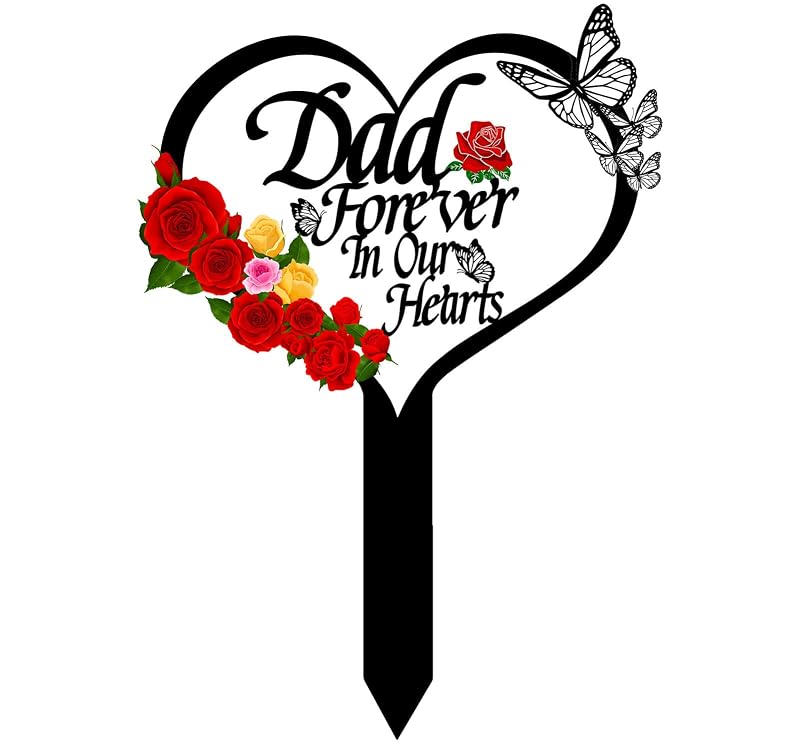 Placa memorial em formato de coração para jardim e cemitério OZIO, aço inoxidável, Dad-B, 0,76 x 20,32 x 35,56 cm