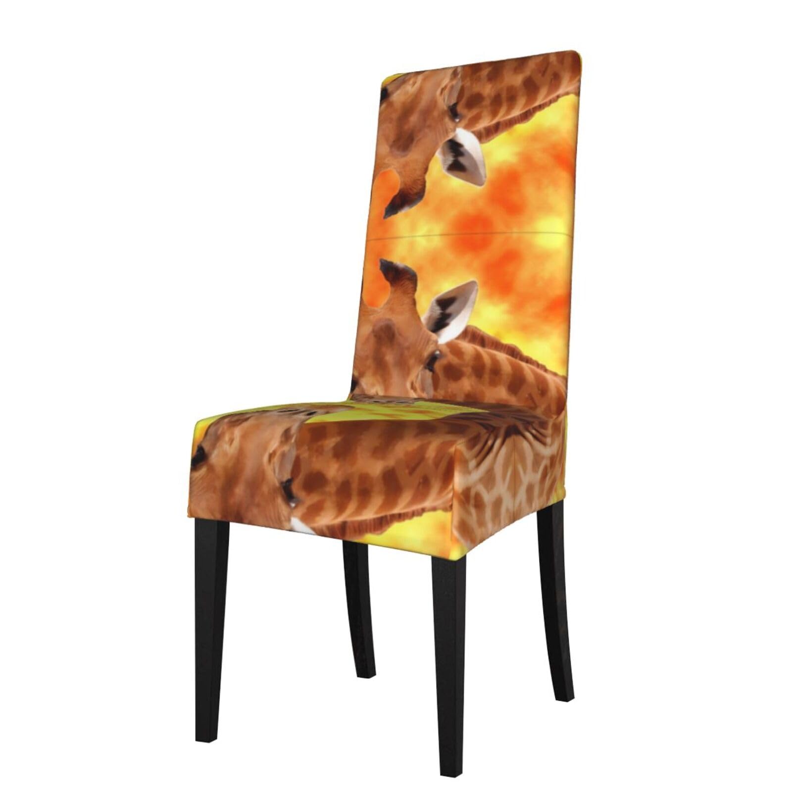 HLSBSSL Giraffe (3) Printed dining chair covers, wrinkle-resistant and iron-free, suitable for hotels, banquets, and conferences