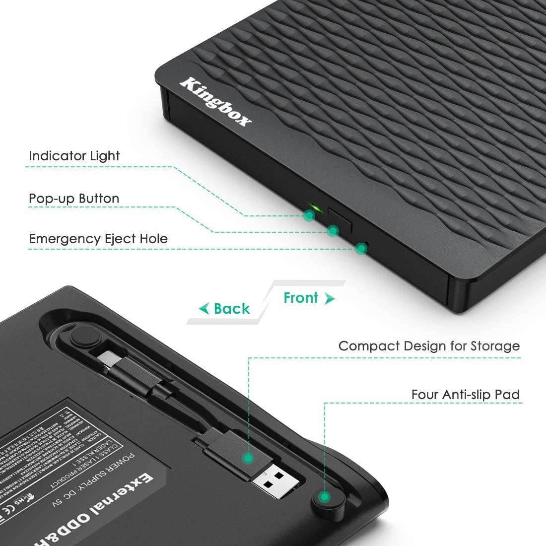 One-Day Sale: Up to 70% Off External DVD Drive,Kingbox USB 3.0/Type C Dual Port Portable Slim DVD Drive,DVD Player High Speed Data Transfer Perfect for Mac OS/ Win7/Win8/Win10/Vista PC Desktop Laptop