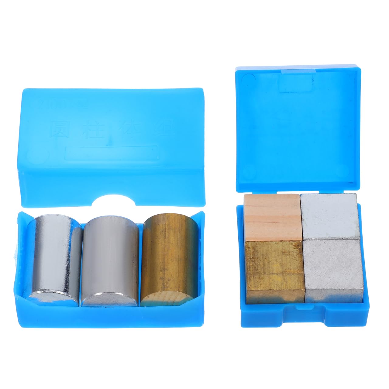 OUNONA Lot de 7 cubes de densité métallique de précision, composés de blocs d'aluminium et de fer et cylindres en cuivre, pour expériences scientifiques, projets physiques, démonstrations pédagogiques