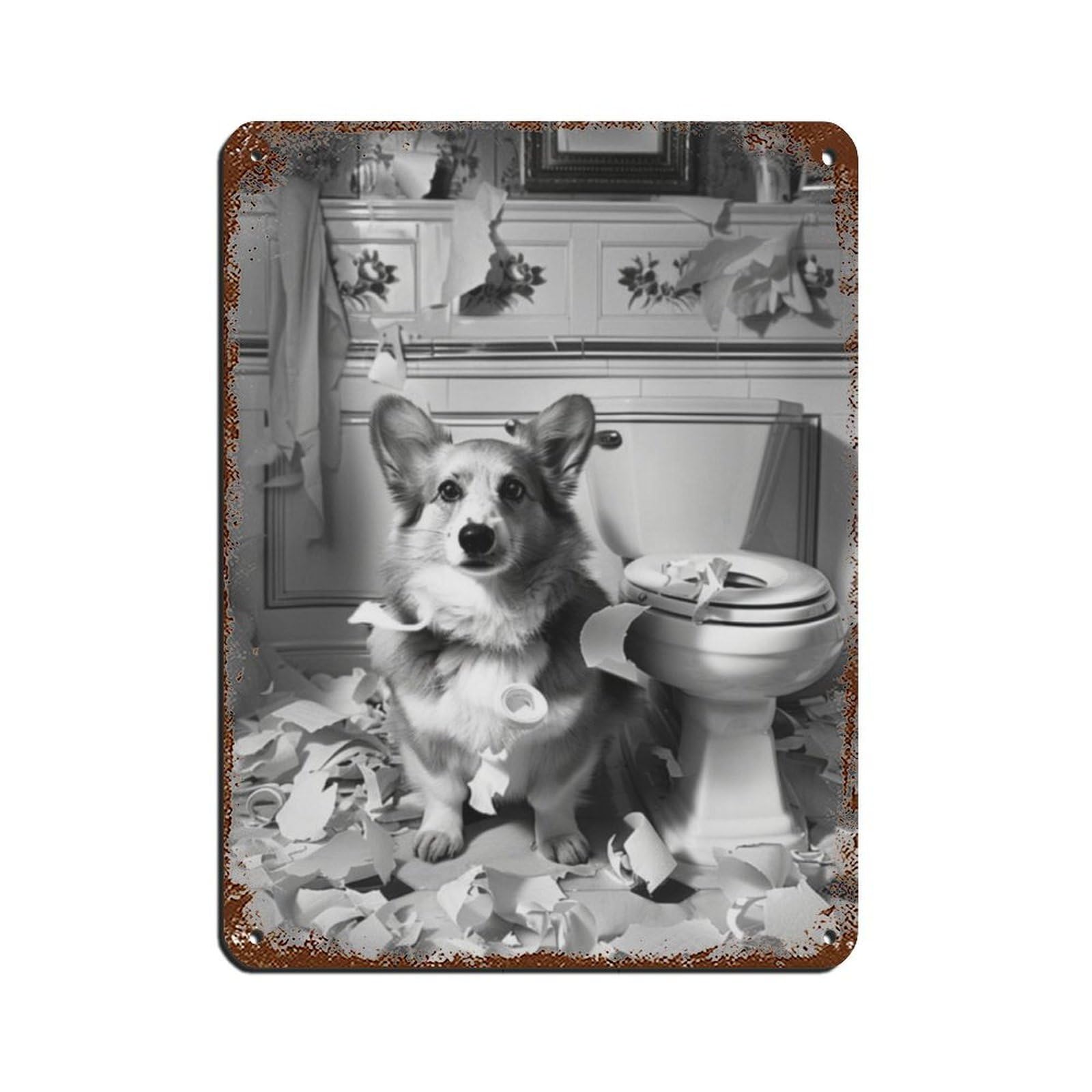 Bad Dog Pembroke Welsh Corgi Bathroom Art Tin Sign Vintage Metal Pub Club Cafe Bar Home Wall Art Decoration Poster Retro 12x16inch(30x40cm)