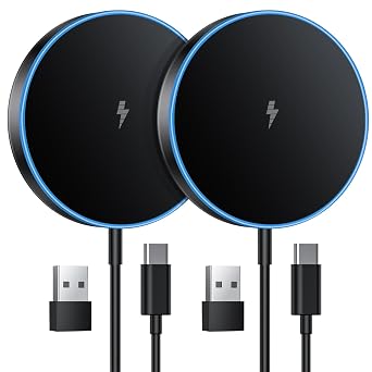 2 Pack Magnetic Wireless Charger 15w Apple Mag-Safe Charger for iPhone 16 Pro Max/16 Pro/16/16 Plus/15/14/13/12 Series AirPods 3/2/Pro/Pro 2 LED Magnet Charging Pad with Dual Charging Ports