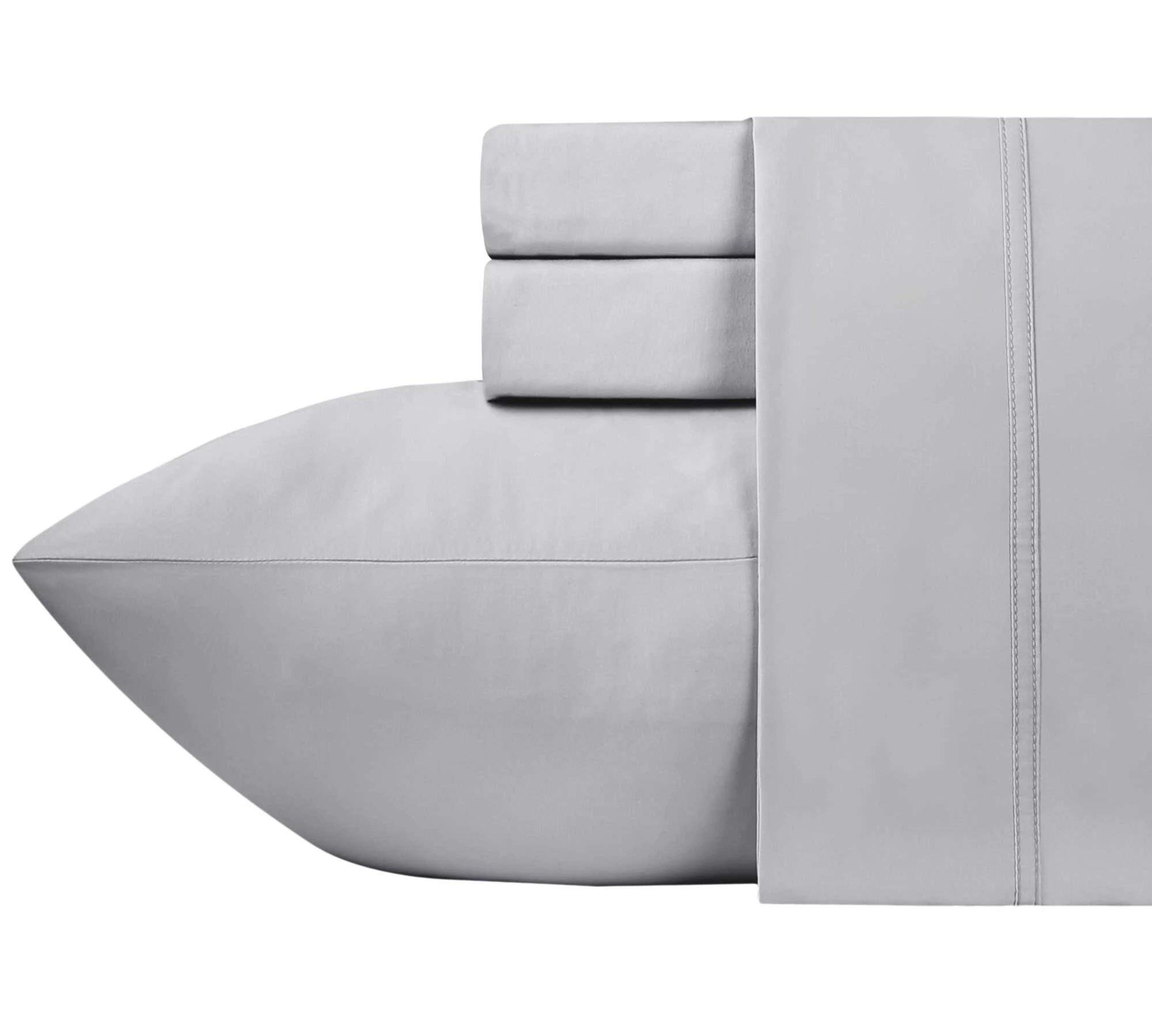 600 Thread Count Cotton Queen Size Sheets Set, 100% Long Staple Cotton Sheets Set, Soft Cotton Sateen Bed Sheets with Deep Pocket fit Upto 18 inch (Light Grey, Queen Sheet Sets) - 4 PCs Sheet Sets