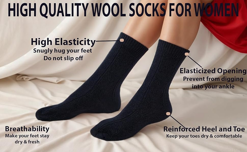 Boot Socks Women (6 Pairs pack) Cable Knit Winter Wool Socks4