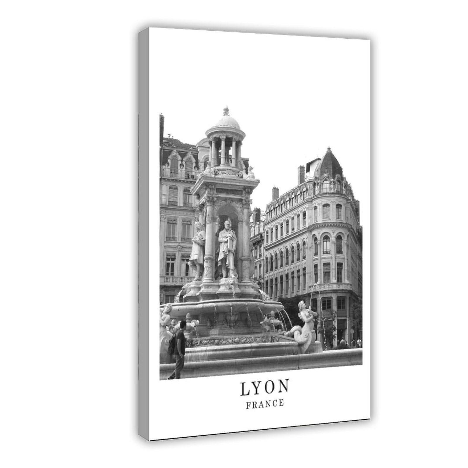 HEYANM Lyon France Travel Poster Black And White Lyon Photo City Landmark Poster Wall Art Print Decor Gift Jpg Canvas Poster Bedroom Office Room Decor Gift Frame 24x36inch