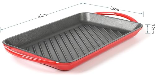Miniatura 7 de HAWOK Sartén rectangular de hierro fundido esmaltado con asas de doble bucle, plancha rectangular, sartén para horno holandés con asas, azul marino