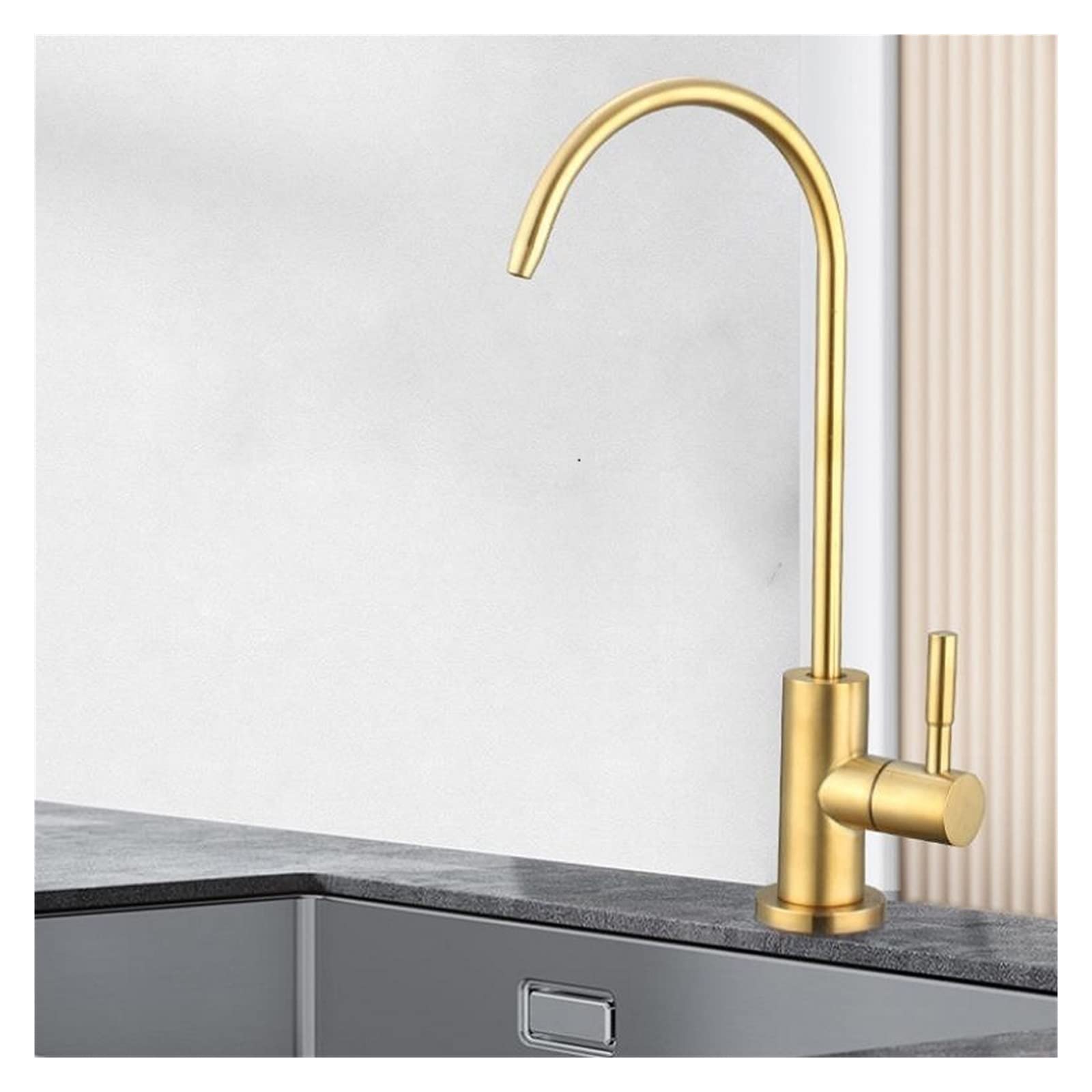 WDSOPK faucet Stainless Steel Sink Single Cooling Gold 1/4" Kitchen Direct Drinking Filter Reverse Osmosis Purifier Faucet (Gold A)