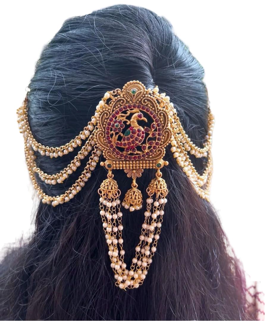 KGR Splash Peacock Neck Swing Maatil Design Jada Billa - Gold Wedding Hairband - 1 Count (Pack of 1) - Women's - For Women, Wedding Attendees - Female - Traditional - Solid - 1 Piece-image-10