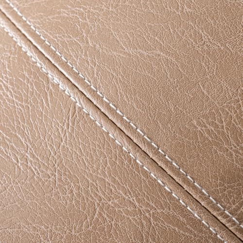 Image of Fancy Homi Tan Long Lumbar Waterproof Faux Leather Body Decorative Throw Pillow Cover 14x36 Inch for Bedroom Couch Bed Bench, Beige Hand Stitched Cushion Case, Taupe Modern Farmhouse Room Decor
