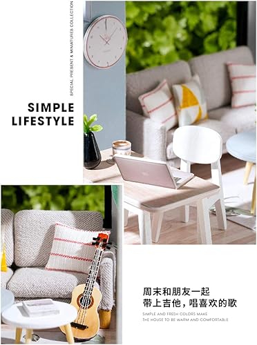 Miniatura 6 de QL002 - Kit de casa de madera con muebles en miniatura para muñecas de bricolaje, kit de casa de muñecas de madera con cubierta antipolvo y