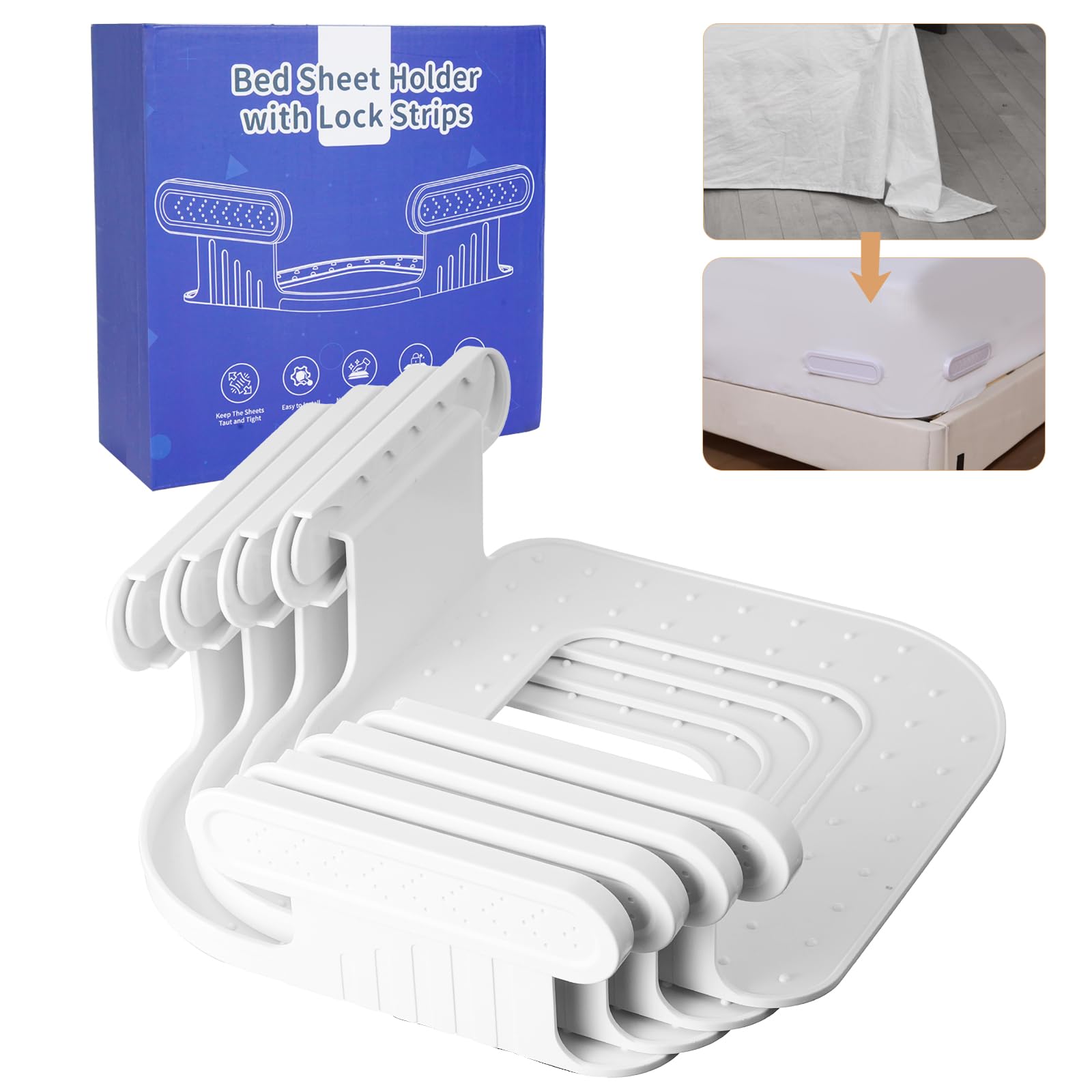 Supports de draps de lit réglables et antidérapants pour matelas toutes tailles | Lot de 4