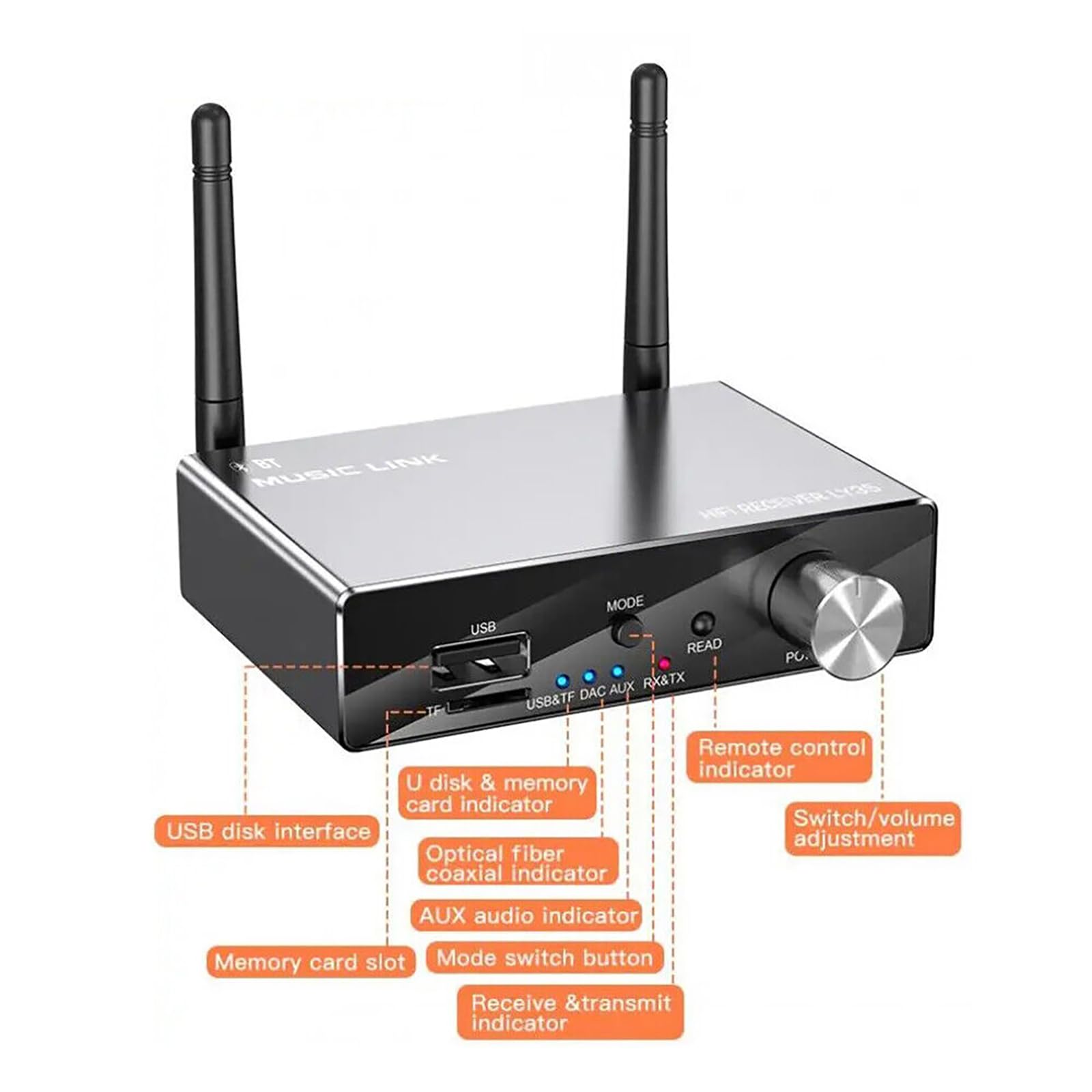 Transmetteur récepteur Bluetooth 5.3 avec télécommande et fonction convertisseur audio DAC pour stéréo domestique