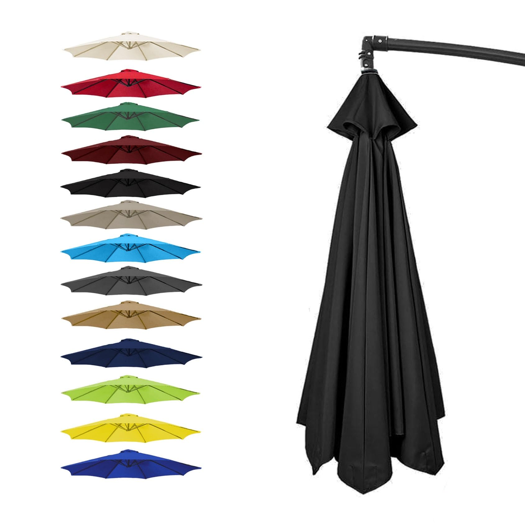 Gzdxbf Unisex Black Garden Umbrella Replacement Cover, 6/8 Arm Replacement Parasol Fabric Cover, Replacement Parasol Canopy For 200Cm/270Cm/300Cm Umbrella(Color:,Size:6 Ribs: 2M/6.5Ft)