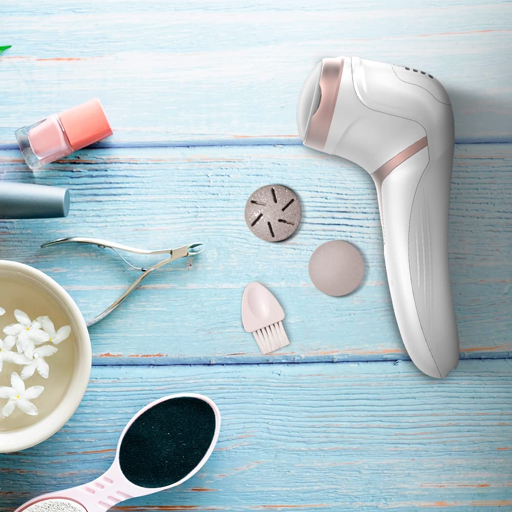 Cecotec Lima per piedi elettrica SkinCare. Batteria ricaricabile al litio, autonomia 100 minuti, funzione aspirazione e serbatoio, 2 modalità, include 3 dischi con grammature diverse