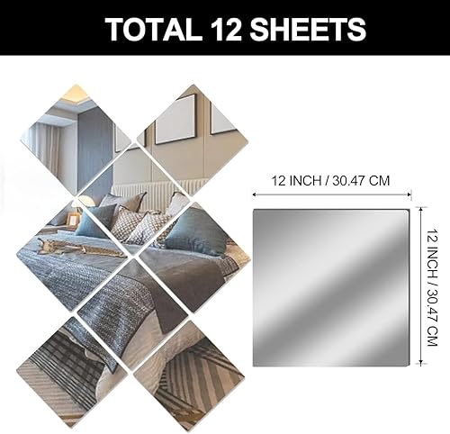 Miniatura 9 de Hojas de espejo flexibles de acrílico de 8 x 8 pulgadas, paquete de 20 azulejos autoadhesivos de espejo cuadrados cortables para pared, calcomanías