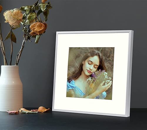 Miniatura 4 de Golden State Art, Marco de aluminio de 12 x 12 pulgadas para exhibición de fotos de 8 x 8 pulgadas, colección de marcos de fotos cuadrados de