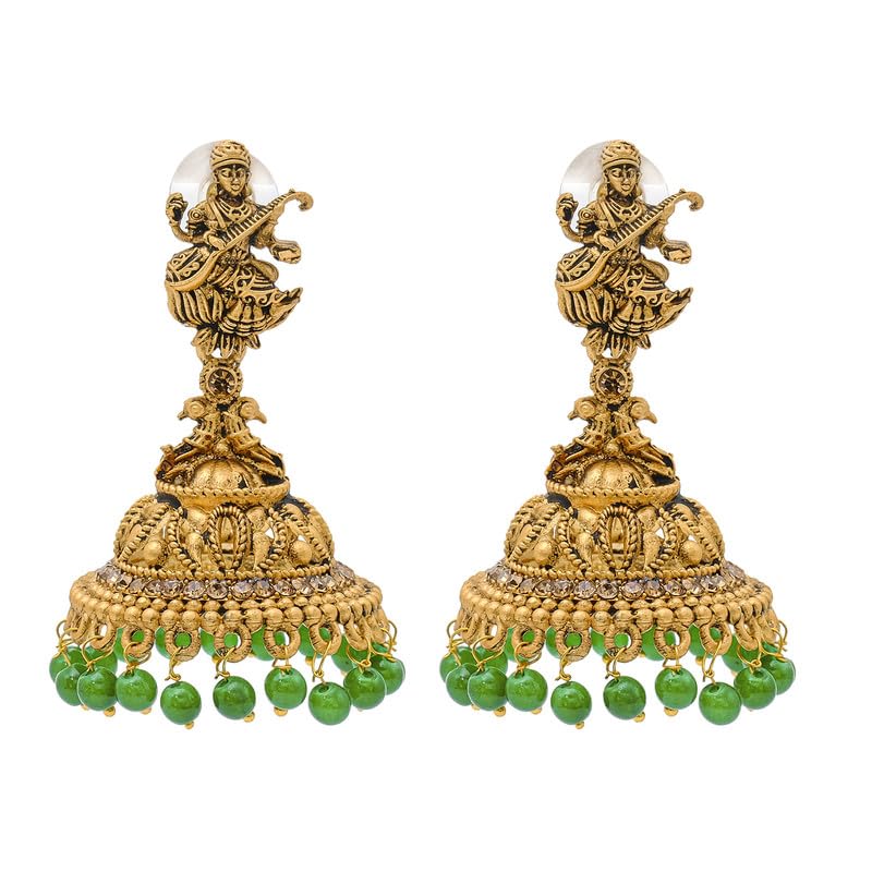 Shining Jewel Traditional Indian Matte Gold Oxidised CZ, Crystal Studded Temple Jhumka Earring For Women - Gold, Green (SJE_106_G_G) (B0D671DJ83) Amazon Price History, Amazon Price Tracker