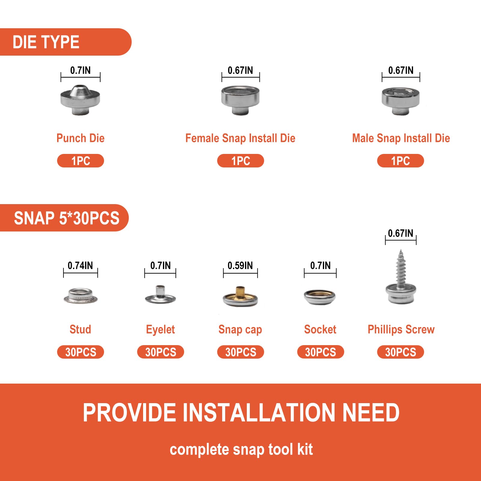 Coowolf Heavy Duty Snap Button Kit, Snap Fasteners Tool with 60 Set Installation or Repair Metal Snaps