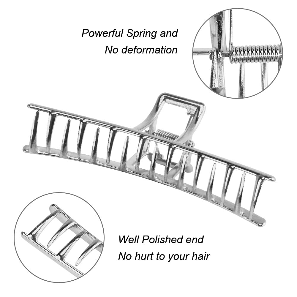Pinzas de metal grandes para el pelo con dientes – Pinzas de agarre de mandíbula grande para cabello grueso, pinzas plateadas antideslizantes para mujer