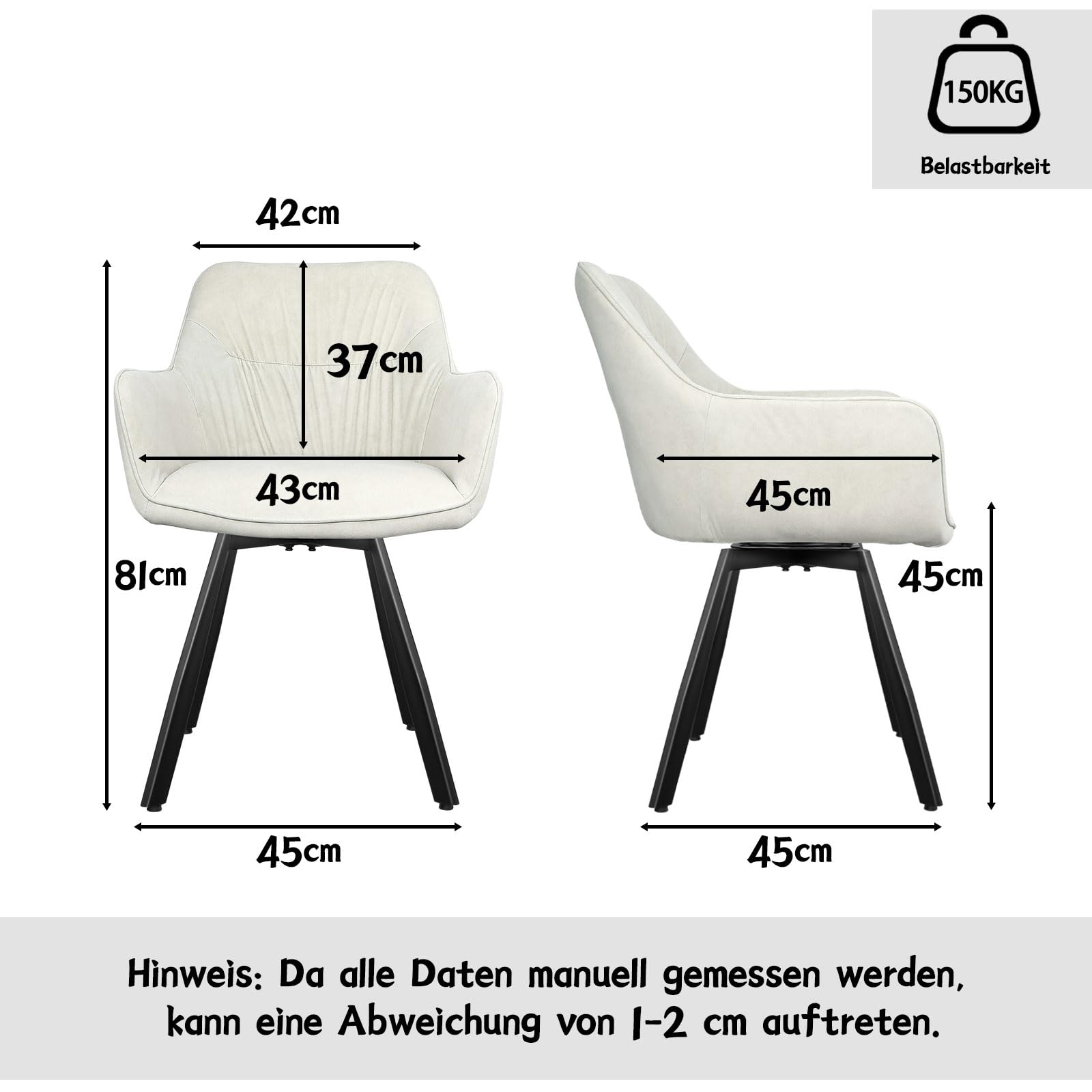LEWE Esszimmerstühle Drehbar 6er Set, Armlehnstuhl aus Kurzflor-Stoff
