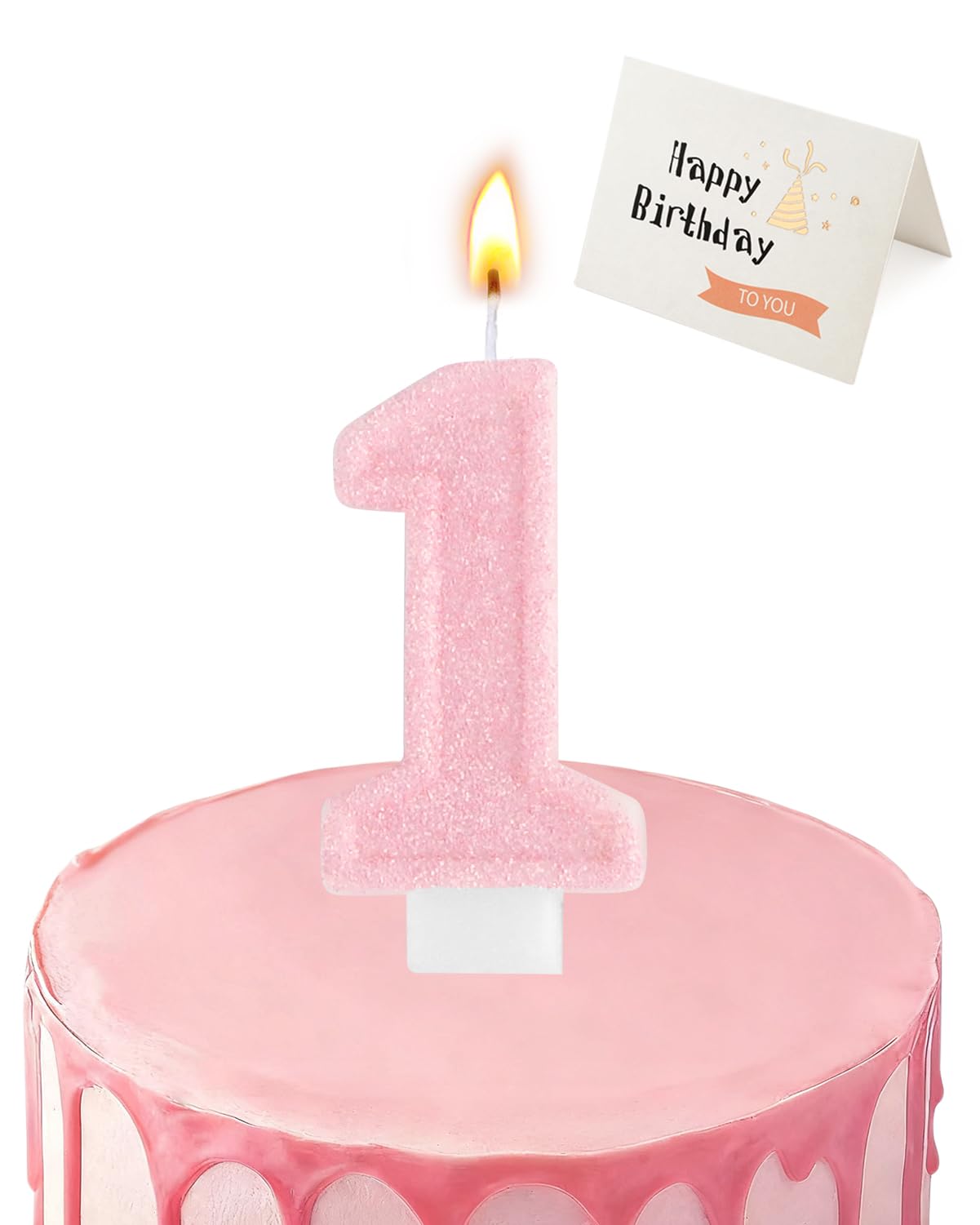 Photo 1 of **8 PACKS** Birthday Candles for Cake, Pink Number Candles, Cake Candles with Greeting Card for Birthday Party Wedding Anniversary Celebrations(Bright Pink 1Candle)