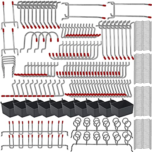 228PKS Pegboard Hooks Assortment with Metal Hooks Sets, Pegboard Bins, Peg Locks for Organizing Storage System Tools Accessories