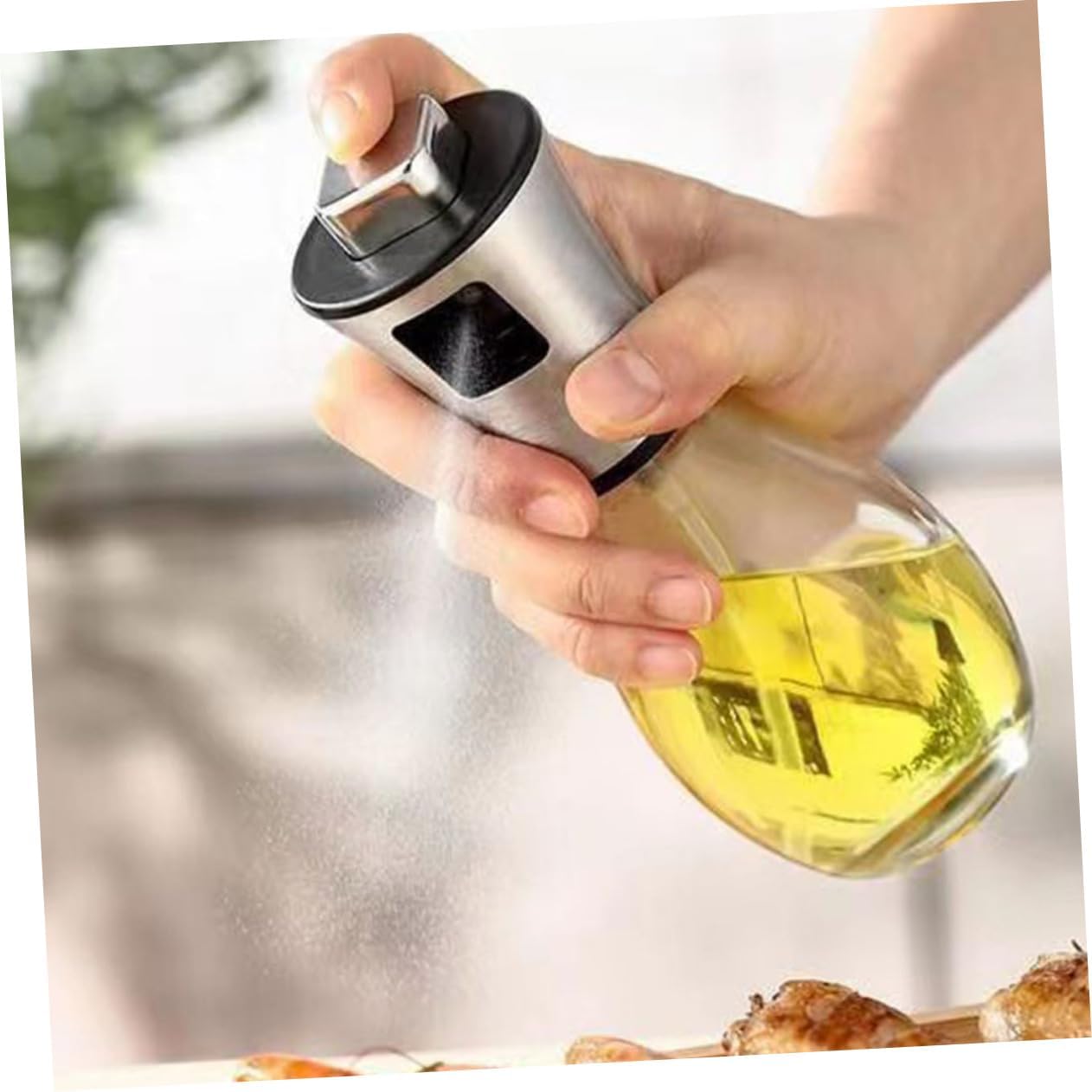 2pcs Oil Sprayer Bottle Stainless Steel Glass Oil Dispenser for Cooking Soy Sauce Mister