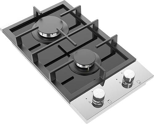 Miniatura 8 de Homtone Placa de cocina de gas, 2 quemadores, estufa de gas integrada de 12 pulgadas, encimera de gas de vidrio templado, convertible, NGLPG,