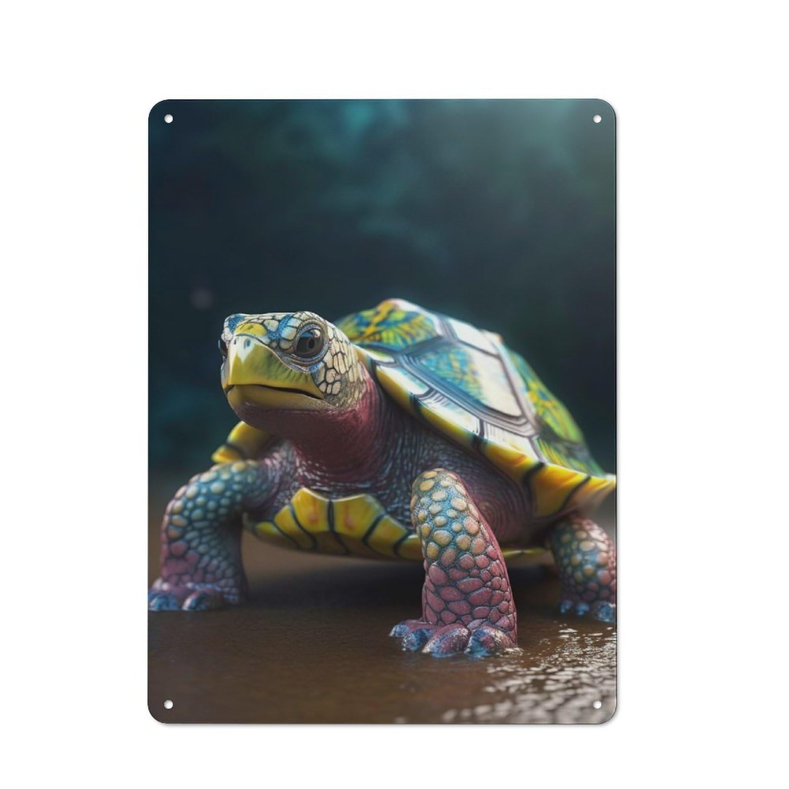 Tin Sign 40x30cm with Colorful Turtle for Workshop Wall, Rustic Decor, Suited to Workshop Decor Fans