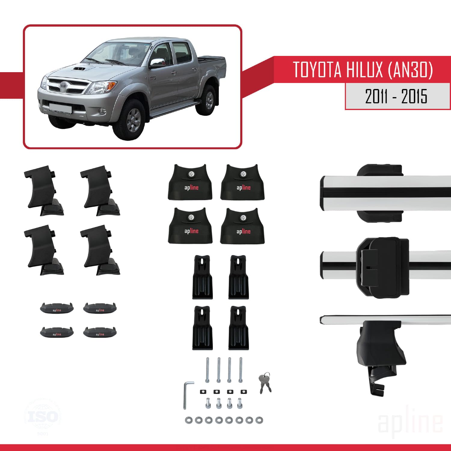 Kompatybilny z Toyota Hilux 7 (AN30) Post-Facelift 2011-2015 ACE-4 Model Aluminiowy bagażnik dachowy 2 poprzeczki, szary