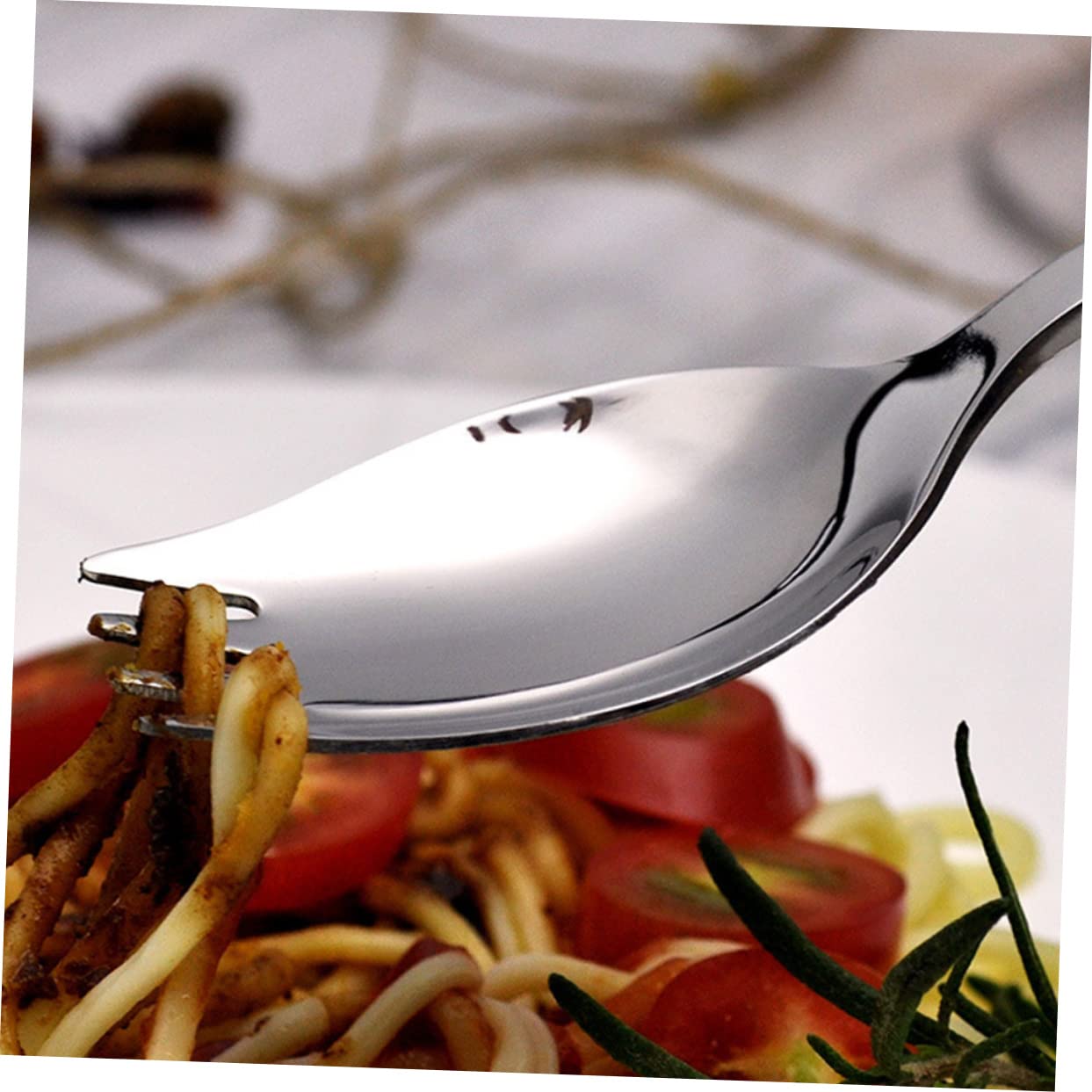 FUNOMOCYA 304 Stainless Steel Salad Spoon Salad Dinner Serving Spoons Long Handle Heavy Duty Spork Black Silverware Multifunctional