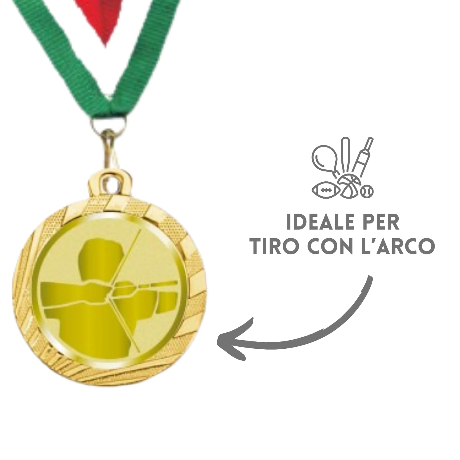 Stock Medaglie Personalizzate Premiazioni Tiro Arco da 3,2 cm con Laccetto Medaglia Personalizzabili in Metallo con Stampa Personalizzata, Sport | 23.00.32.A