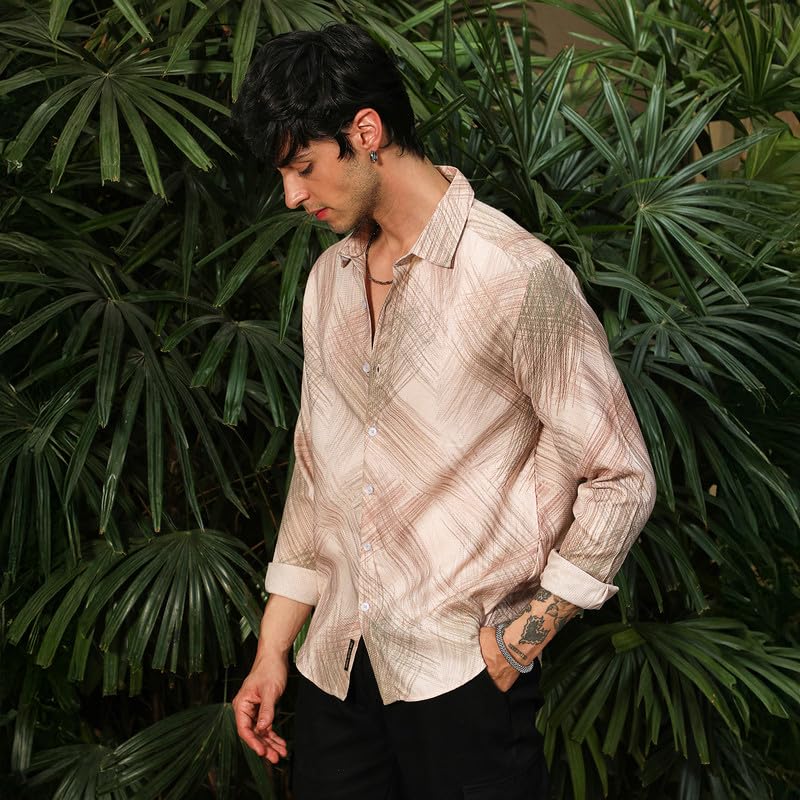 Image of CAHOOT Men's Bisque Shirt Casual Wear | Spread Collar | Long Sleeve | Button Closure | Shirt Crafted with Comfort Fit for Everyday Wear