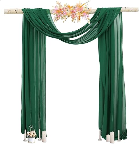 PATYDEST Tela drapeada de arco de boda de 20 pies, cortinas transparentes verde esmeralda para telón de fondo, 1 panel, decoración de arco para