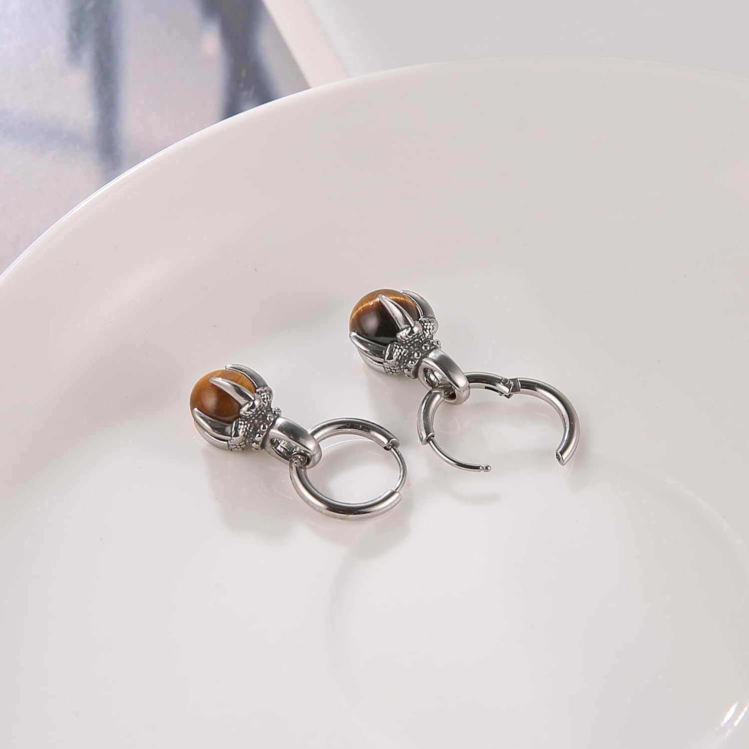 HZMAN Dragon Claw Dangle Drop Earring for Women Men Stainless Steel Lightweight Hypoallergenic Crystal Ball Hinged Hoop Earring Party Wedding Jewelry Gift - Image 6