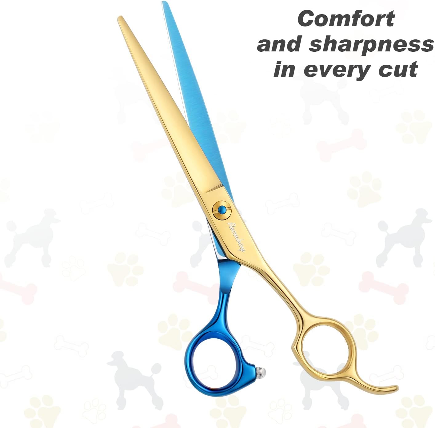 Dog Cat Scissors for Grooming, Pet Shears for Thick Coats and Matted Hair, Thinner Curved Straight Chunker Stainless Steel Shears