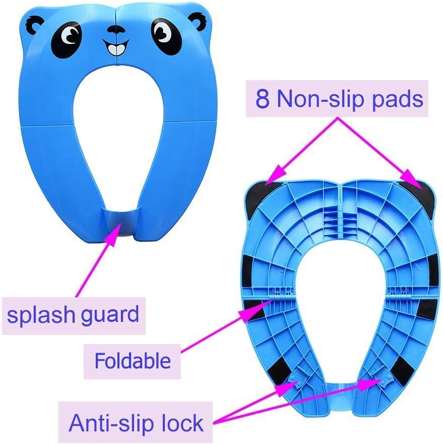 [Upgrade Version] Foldable Potty Seat - RIGHTWELL Travel Toilet Seat, Toilet Training Seat Portable Toilet Seat Toddler PP Material with Carry Bag (Blue)