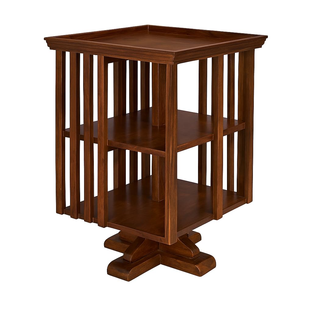 Suryavanshi Solid Sheesham Wood Rotating Bookshelf for Living Room | 360° Swivel Book Rack with 2-Tier Storage & Open Shelf Design | Wooden Display Stand for Home & Office (Honey Finish)-image-43