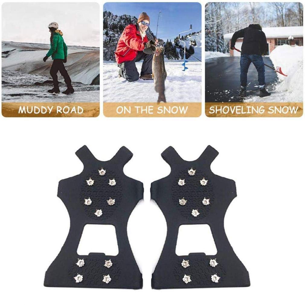 Crampons Crampons de Glace Traction Chaussures antidérapantes poignées Chaussures Couverture Crampons de Glace Bottes de randonnée Crampons avec 10 Dents Noir L 1 Paire