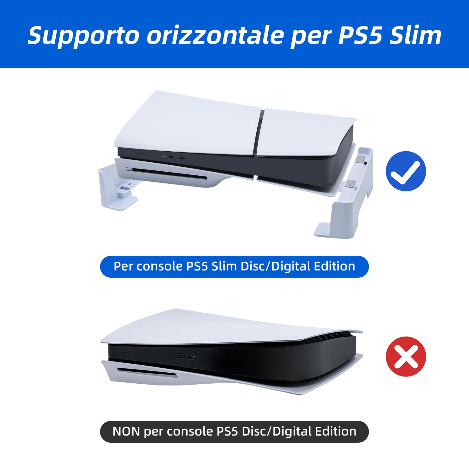 Mcbazel Supporto Orizzontale per PS5 Slim/PS5 Pro, Supporto Base per Facile Dissipazione del Calore per Console Playstation 5 Slim/Pro Disc & Digital Edition - Bianco
